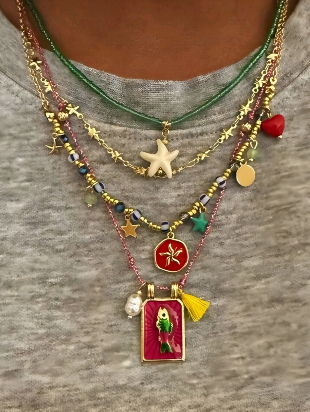 4 Piece Handmade Colorful Multi Layer Necklace Set; Gorgeous On The Neck; NWOT